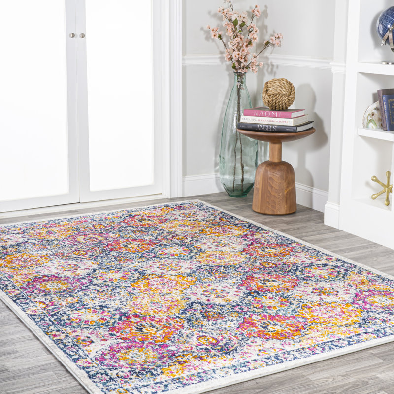 Motolal Modern Persian Boho Vintage Trellis Ivory/Navy/Multi Rug, Rectangle 3' x 5'