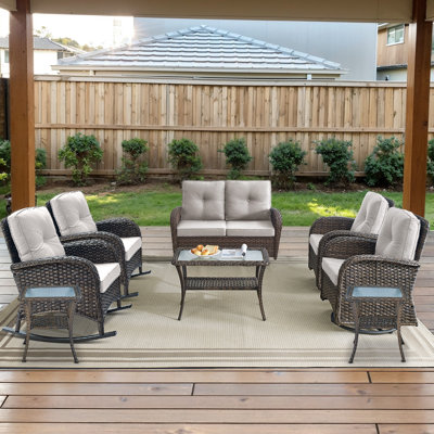 Gaetanino 8-Pieces Outdoor Wicker Conversation Set with Glider and Swivel Rocking Chairs