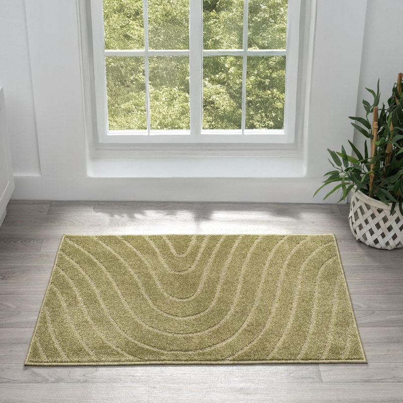 Modern Geometric Wave Area Rug, Rectangle 2' x 3'1", Green