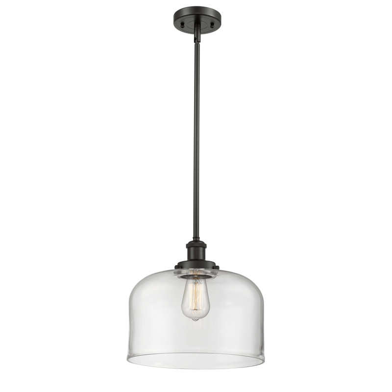 Mini luminaire suspendu avec tige 12 po Ballston Urban Bell, Clair, Bronze frotté à l'huile, DEL