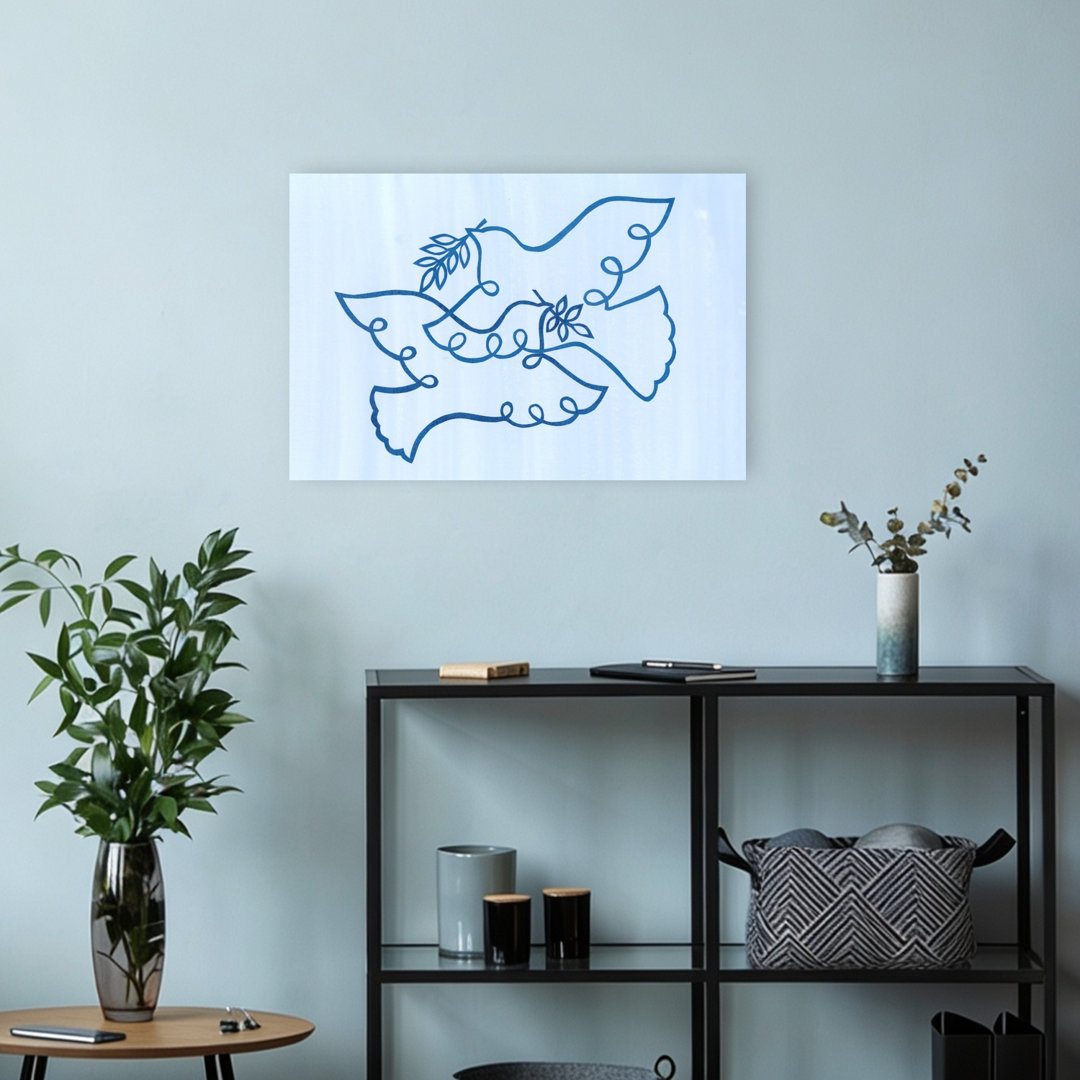 Intertwined Peace Doves Minimalist Modern Serene Bird Flower Nature Wall Art Print