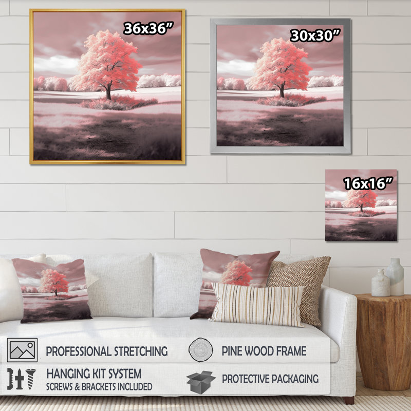 Majestic Tree In Delicate Pink Retro Photography - Landscape Trees Canvas Art Print, H 24 po x l 24 po x P 1 po
