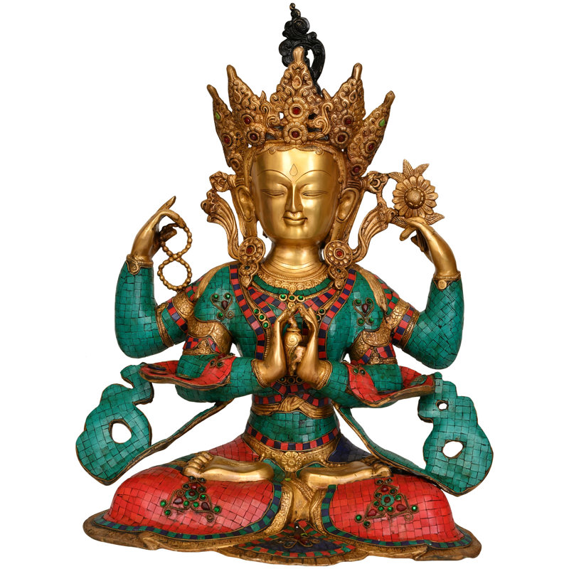 Grande sculpture 26 "Bouddha de Compassion Chenrezig