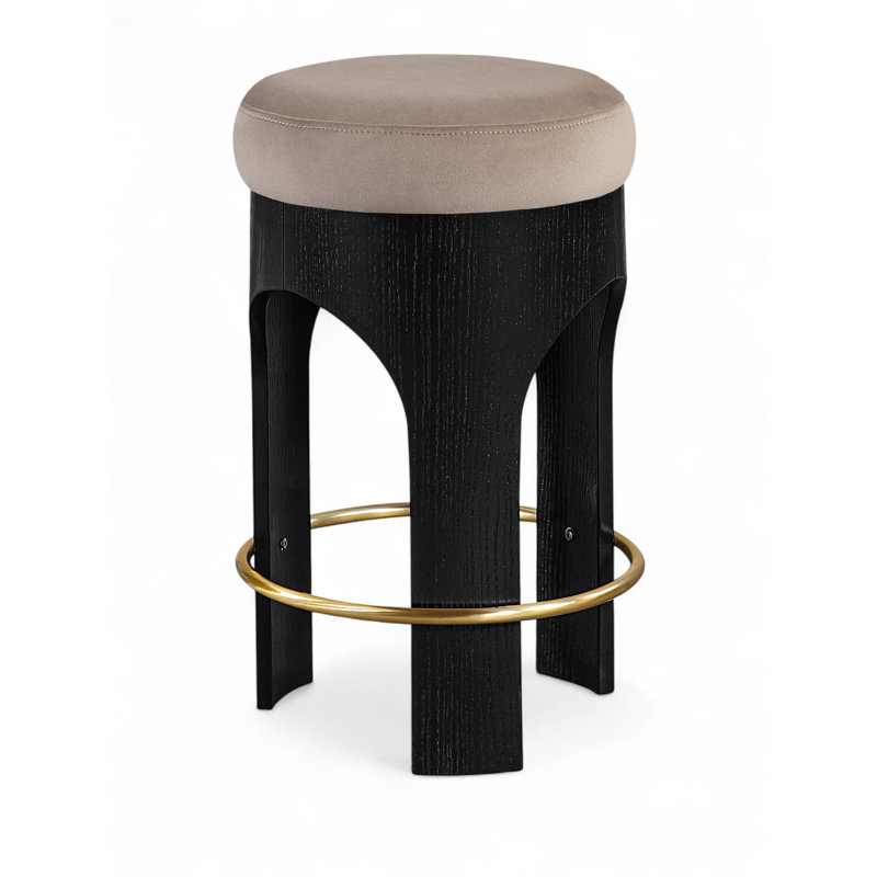 Tabouret de comptoir rembourré en velours Bocceli, Velours taupe, Noir