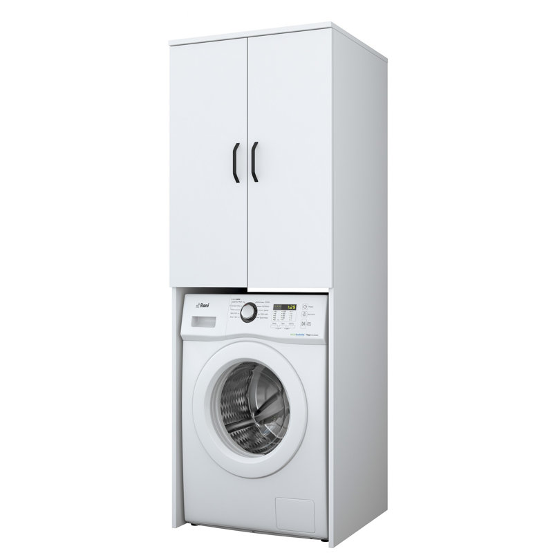 Modern Washing Machine Cabinet, White, 65 x 180 x 60 cm, 100% Melamine Coated E1 Quality Chipboard, Thickness: 0 cm, and Functional Design for Laundry Rooms