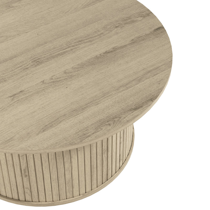 Aurel Modern 31.1" Fluted Round Living Room Coffee Table, Oslo Oak