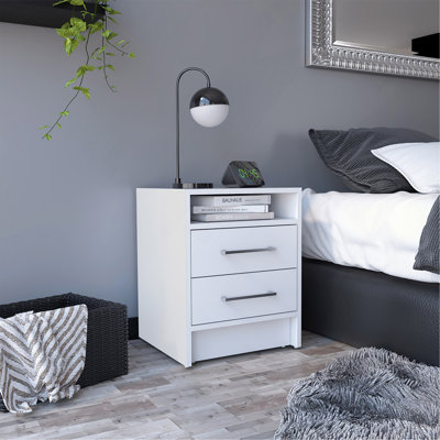 Table de chevet, table de bout, plateau supérieur Eter, deux tiroirs - blanc Eter