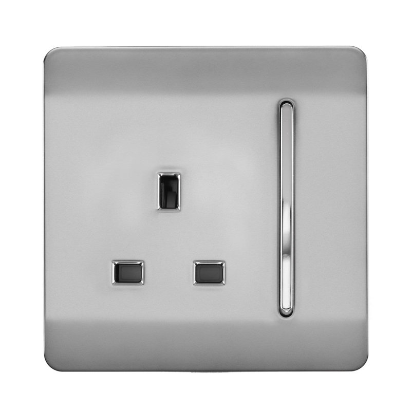 Trendi Switch 1 Gang 13 Amp Switched Plug Socket, Steel