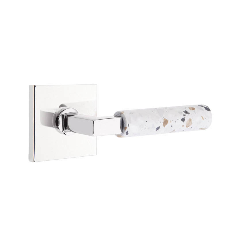 Ensemble de leviers de passage Emtek Select, rosette carrée, tige carrée en L, poignée, CF, Chrome poli / terrazzo clair