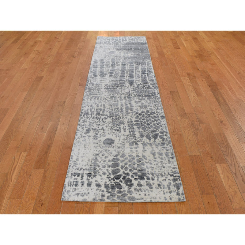Tapis de Tapis décoratif couloir gris noué à la main gris de conception unique 2 pi 5 po x 10 pi 1 po Abdus