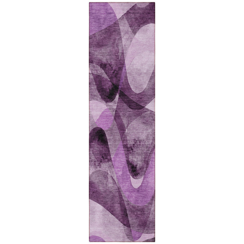 8' Runner Purple Abstract Washable Non Skid Indoor Outdoor Runner Rug