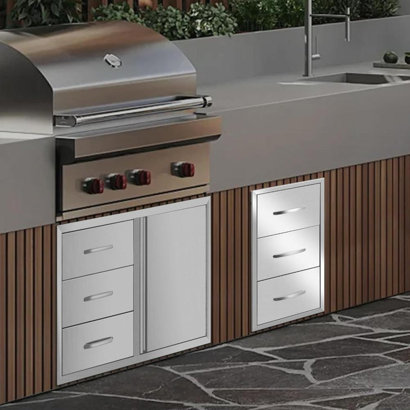 Îlot de cuisine extérieur en acier inoxydable argenté