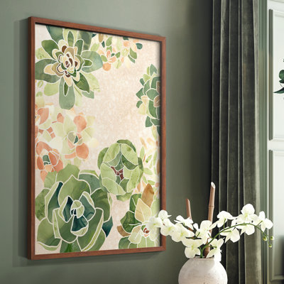 Vitrail succulentes I, reproduction encadrée - bois massif