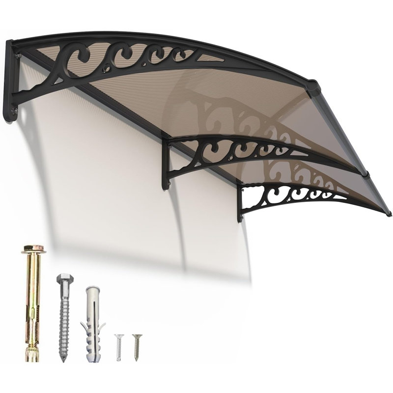 Window Awning Door Canopy 5mm Polycarbonate Hollow Panel Seamless One-Piece Curved Canopy for Door Entrance Patio Outdoor DIY Garage Weatherproof Protection 60"D x 80" W
