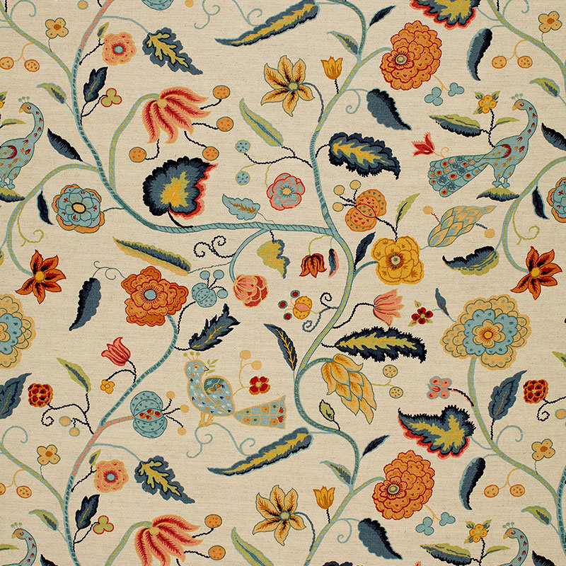 Apsley Vine Fabric, Apricot/Teal