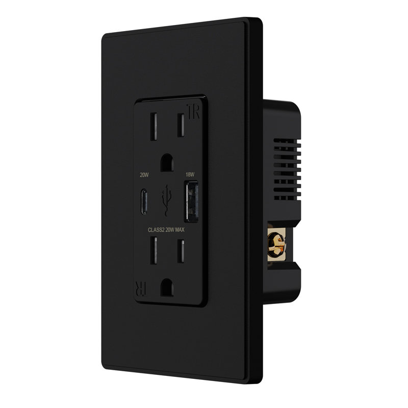Prise quadruple inviolable standard de 15 ampères, 1, Noir