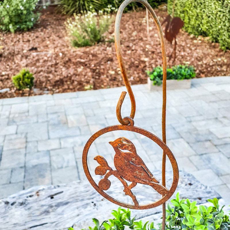 Piquet de jardin en métal avec mésange rustique