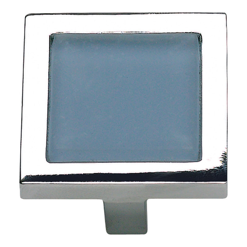 Spa 1 3/8" Length Square Knob, Polished Chrome/Blue