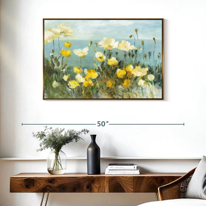 Champ de coquelicots, Cadre flottant doré, 31 po x 21 po
