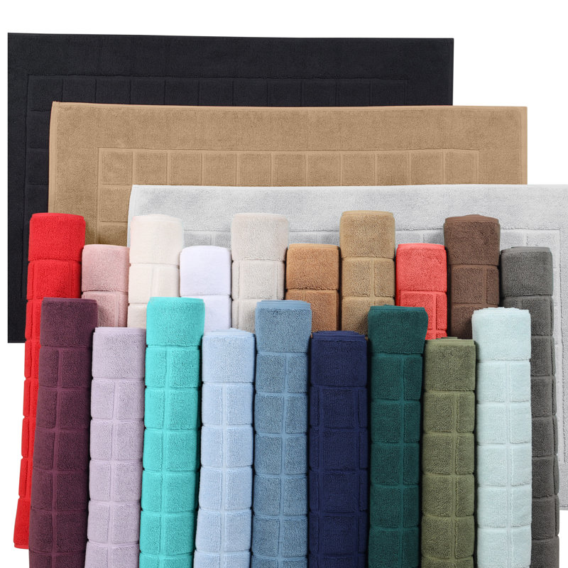 Turquoise Cotton Checkered Absorbent Bath Mat Set, 22" x 35"