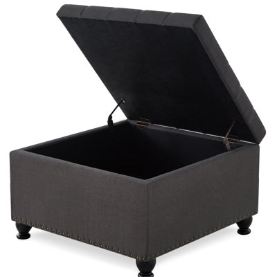 Elegant Linen Upholstered With Storage And Wooden Legs, Dark Gray Large Square Grey Fabric Legs For