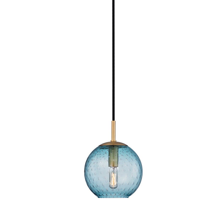 Rousseau 1 Light Pendant, Aged Brass, 12.75" H X 11.25" W X 11.25" D, Blue