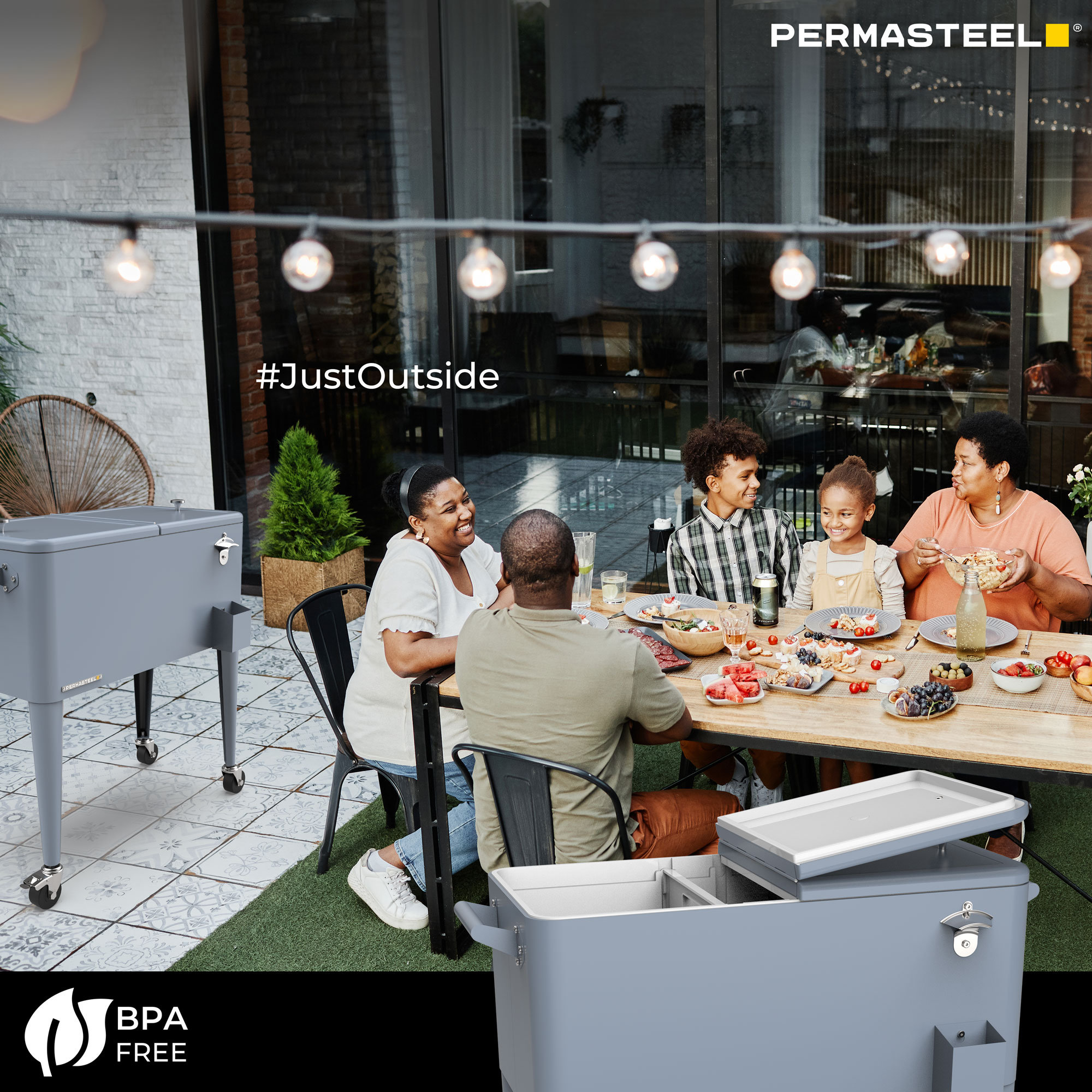 Permasteel 80-Qt Classic Outdoor Patio Cooler On Wheels, With Divider, Blue