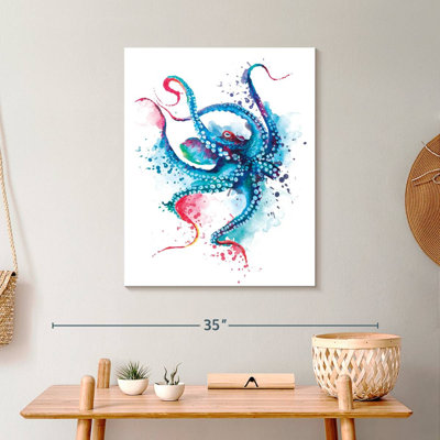 Blue Octopus Splash sur impression sur toile