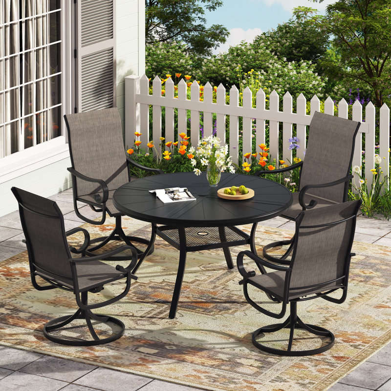 Ensemble repas extérieur pour 4 personnes avec chaises pivotantes, Noir / brun
