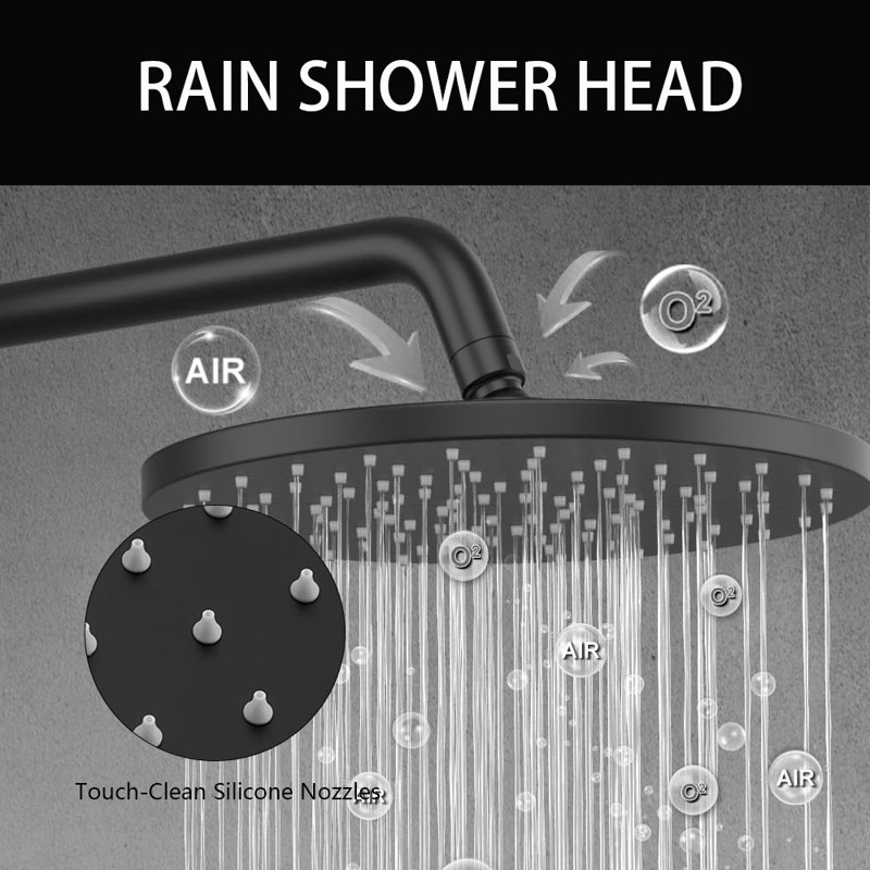 Wall Mount 10 Inch Roud Rainfall Shower Head And Handheld, Trim Kit (Valve Included), Black