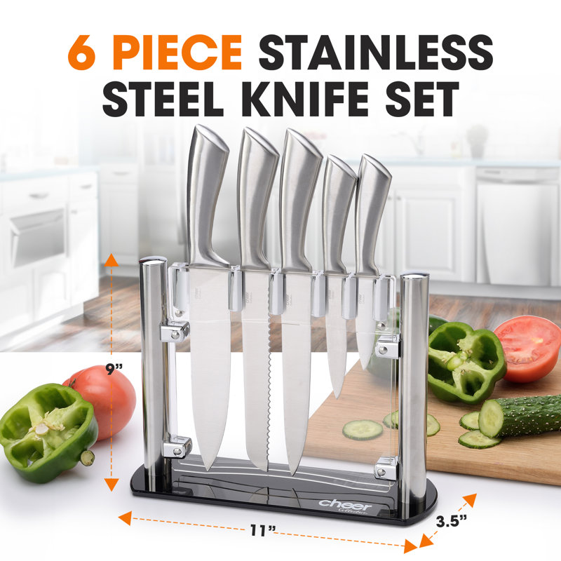 Cheer Collection Cheer Collection 6 Piece Stainless Steel Knife Block Set