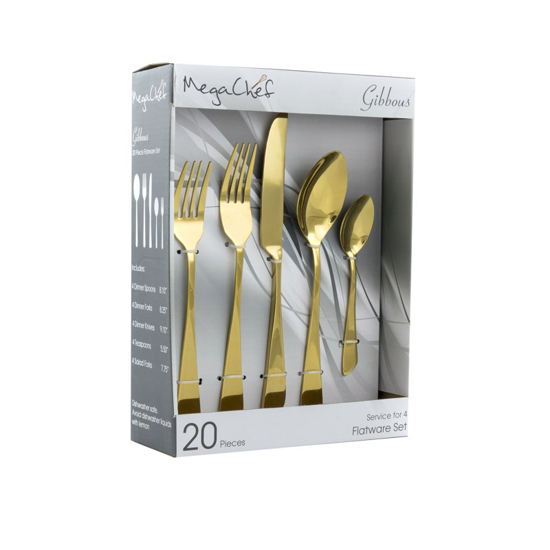 Mega Chef Gibbous Stainless Steel Flatware Set - Service for 4, Gold
