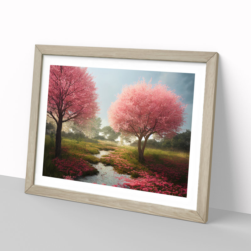 Blissful Cherry Blossom Trees - Framed Print, Oak, 25cm H x 34cm W x 2cm