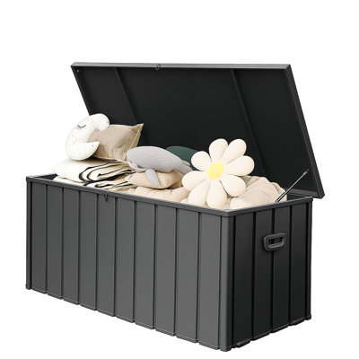 Boîte de rangement en métal 190 gallons, boîte extérieure en acier imperméable, grande armoire de rangement pour meubles de patio, banc de rangement verrouillable pour livraison de colis sous le porche, coussins, coussins, piscine, outils, cour arrière, gris