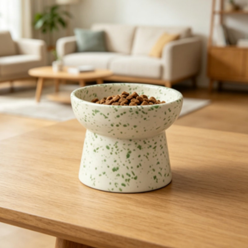 Bol pour chat en céramique moucheté surélevé, bol d'eau pour animal de compagnie à col large surélevé pour chatons et chats d'intérieur, plat anti-vomissement pour chat