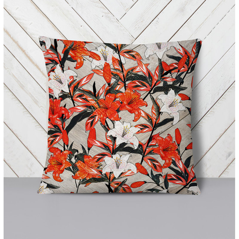 Throw Pillow With Insert, White/Red Floral 3, 20"H x 20"W