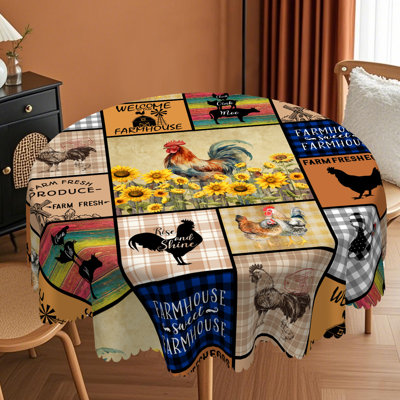 Nappe rustique de style campagnard 1pc, housse de table à thème coq rétro, nappes rectangulaires et rondes pour fêtes, pique-niques, cafés et réunions de famille, nappe décorative en polyester durable, décor de chambre et d'extérieur, accessoires de cuisine
