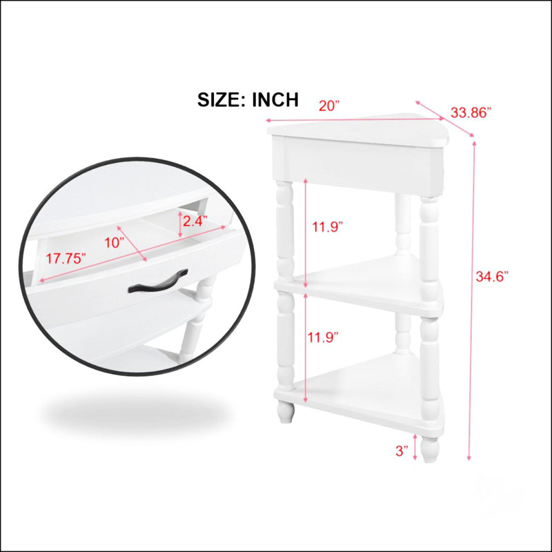 33.8'' Small Triangle Corner Table, Milk White