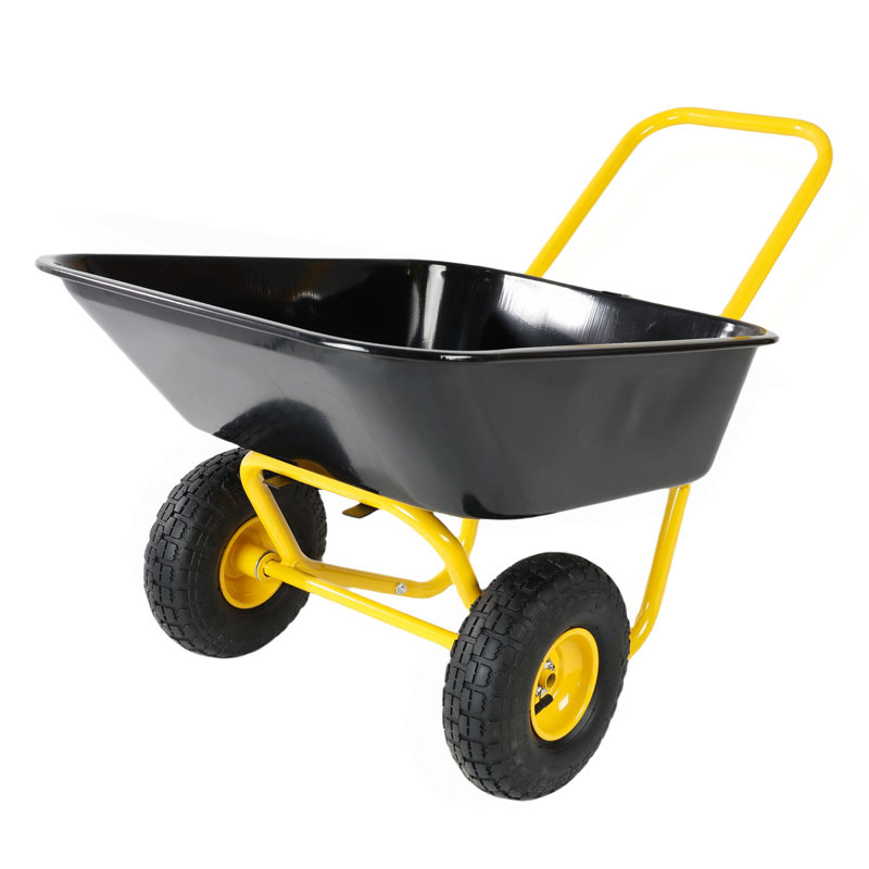 Brouette à deux roues, chariot de jardin, roues pneumatiques de 10 pouces, Yellow/Black