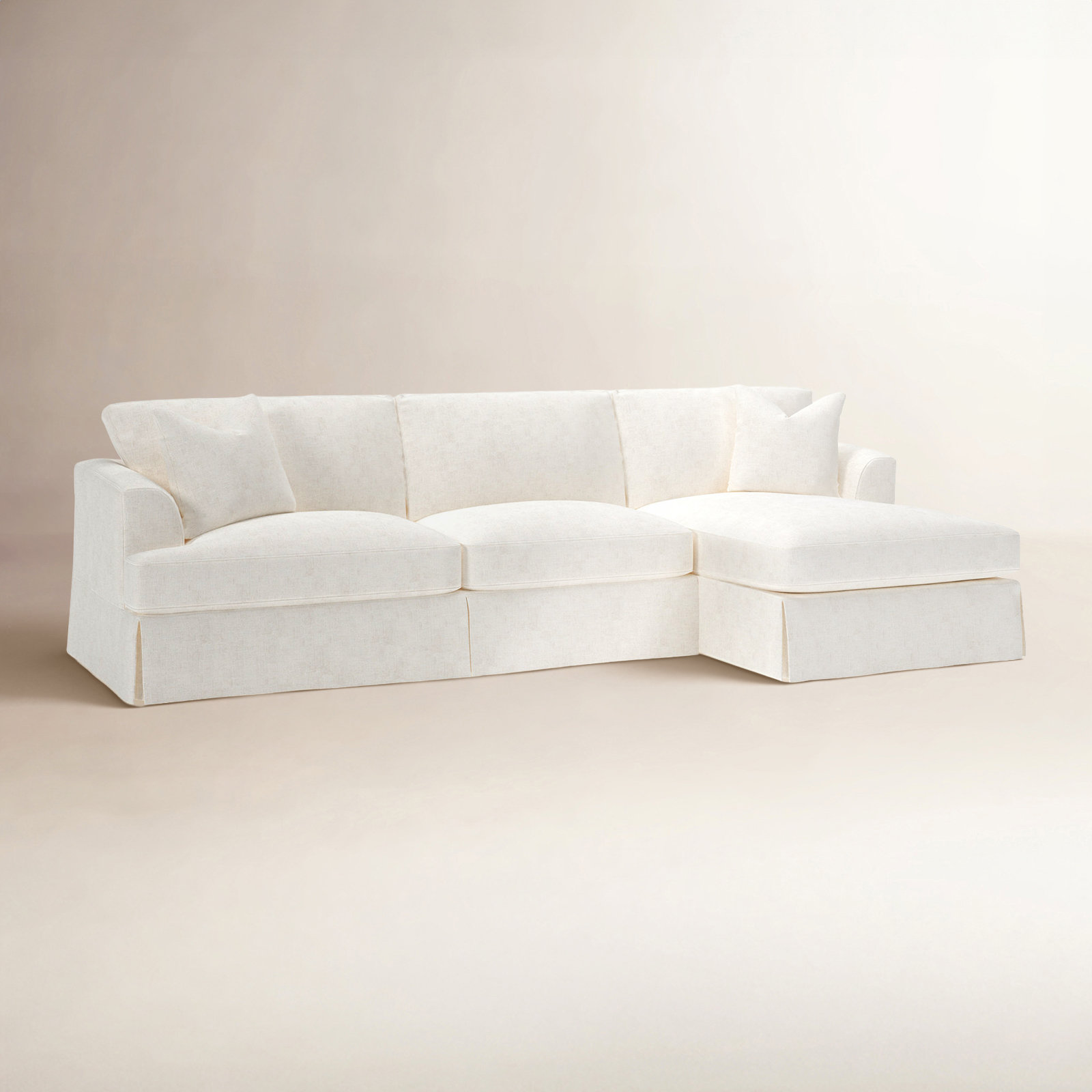 Lucia 128" Wide Down Cushion Sofa & Chaise, Bevin Natural Linen Blend, Right Hand Facing