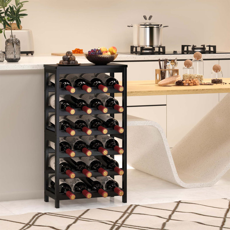 Support à vin autoportant pour 24 bouteilles à 6 niveaux, Noir, noir, noir, noir