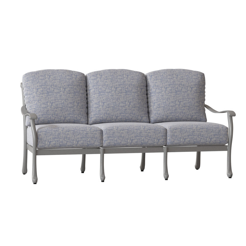 Casa 77.75'' Wide Aluminum Patio Sofa with Cushions, Pewter, Canvas Bird's Eye Sunbrella® Canvas