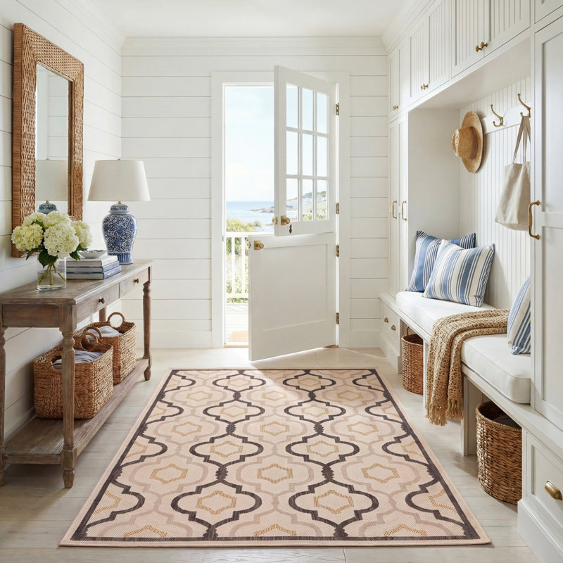Tapis d'intérieur / extérieur à motif géométrique Herefordshire Performance, Rectangle 5 pi 3 po x 7 pi 7 po