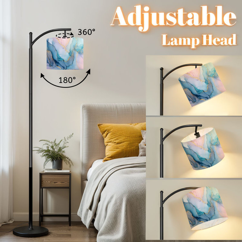 Lampe sur pied à arc avec abat-jour réglable Luxe naturel abstrait art fluide peinture à l'encre alcool Lampe sur pied 3 températures de couleur Dimmable Lampe sur pied avec interrupteur au pied pour la chambre à coucher