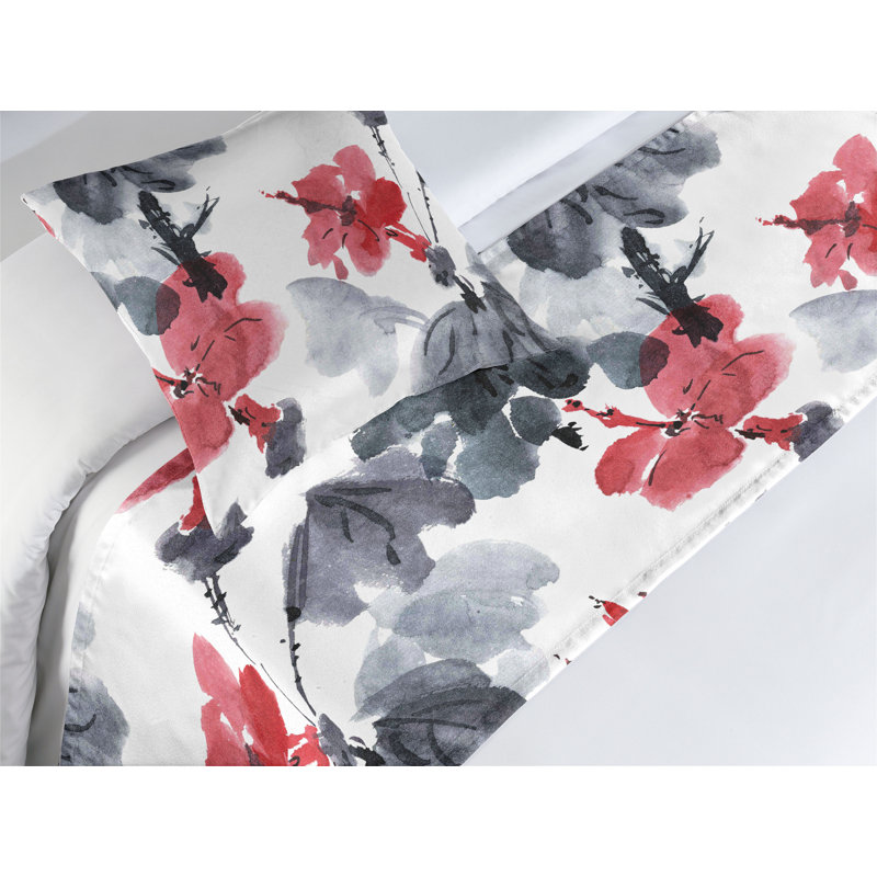 Ambesonne Flower Print Bed Runner Set Spring Floral Pattern Pale Ruby Dimgray, Twin