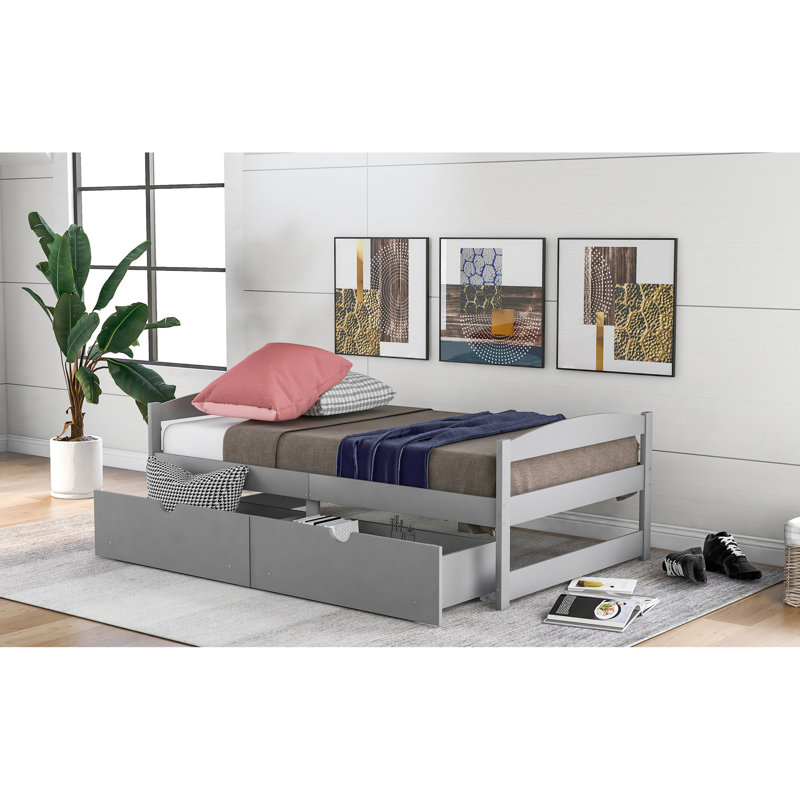 Gray Twin Size Platform Bed With 2 Drawers - Space & For Home Drawer Customizations Make Your Bedroom Uniquely Yours