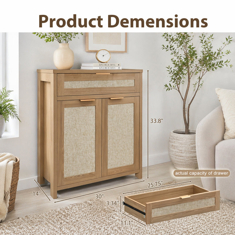 Buffet en rotin, armoire de rangement de style campagnard avec tablette réglable