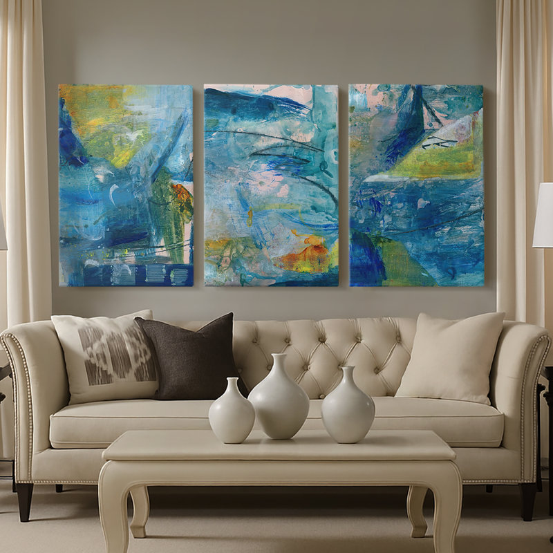 Spring Winds IV - Toile tendue avec châssis sur mesure - 3 pièces, H 18 po x l 36 po