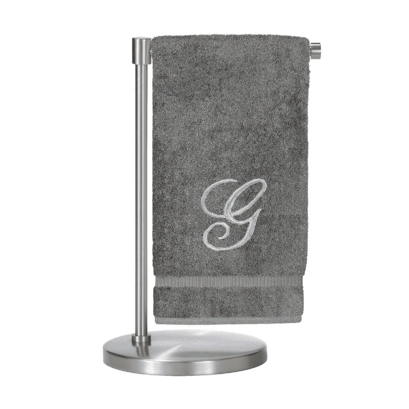 Serviettes de bain monogrammées - ensemble de 1 - lettre en script, Gris / Argent, G