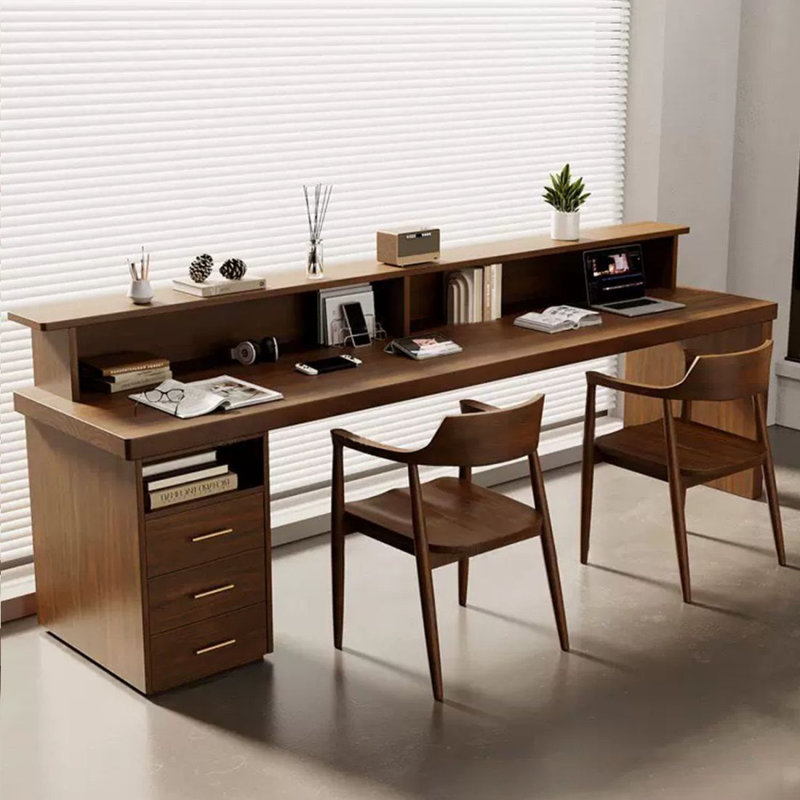 Bureau intégré moderne et simple en bois massif avec bibliothèque et étui, H 29,53 po x l 70,87 po x P 23,62 po